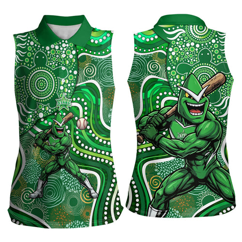 Melbourne Stars Women Sleeveless Polo Shirt Indigenous Dot Art Superhero Batter Tribal Pattern