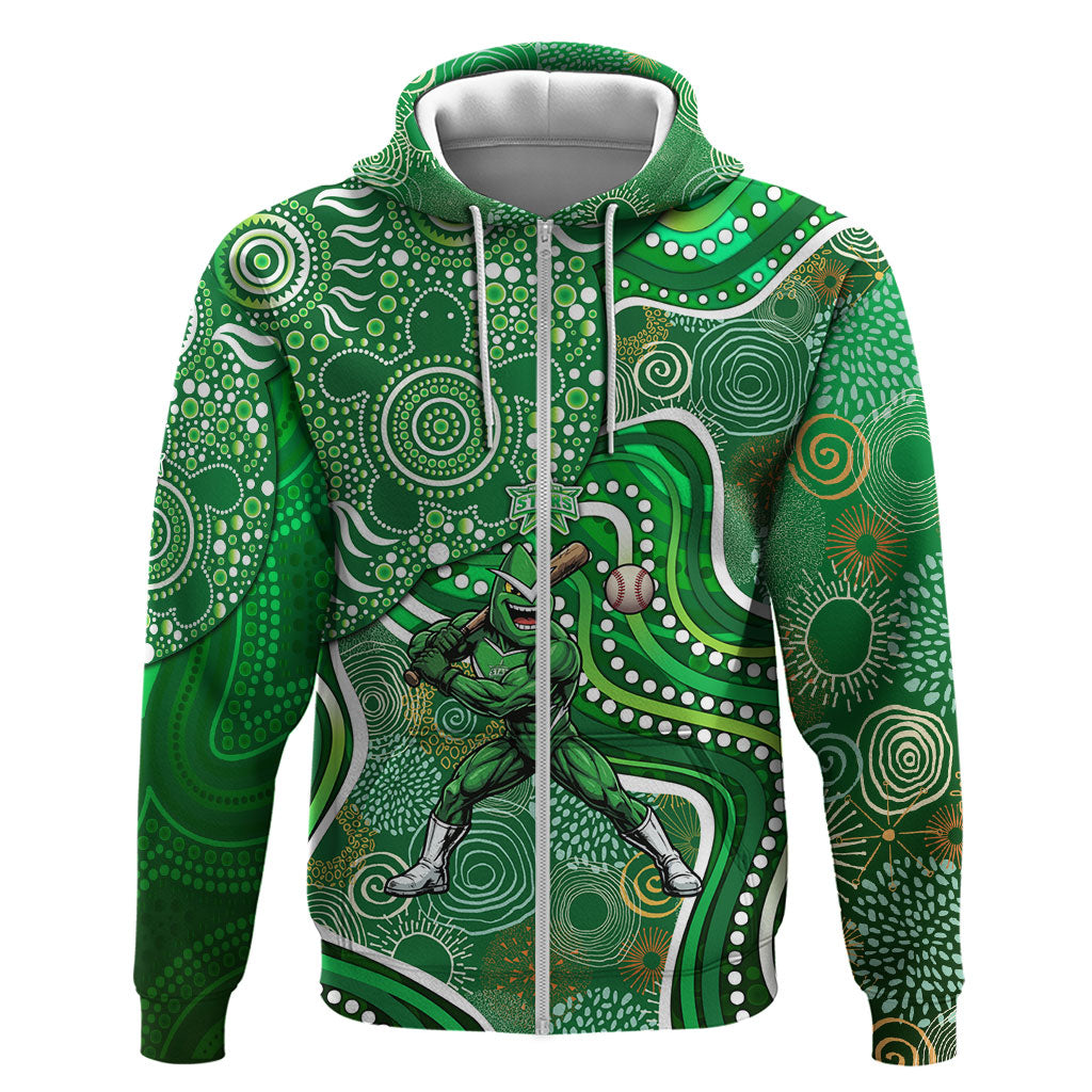Melbourne Stars Zip Hoodie Indigenous Dot Art Superhero Batter Tribal Pattern