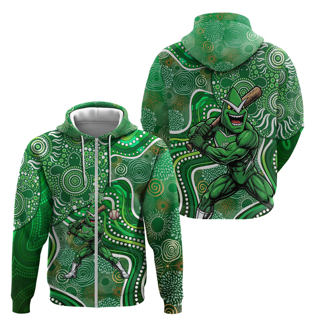 Melbourne Stars Zip Hoodie Indigenous Dot Art Superhero Batter Tribal Pattern