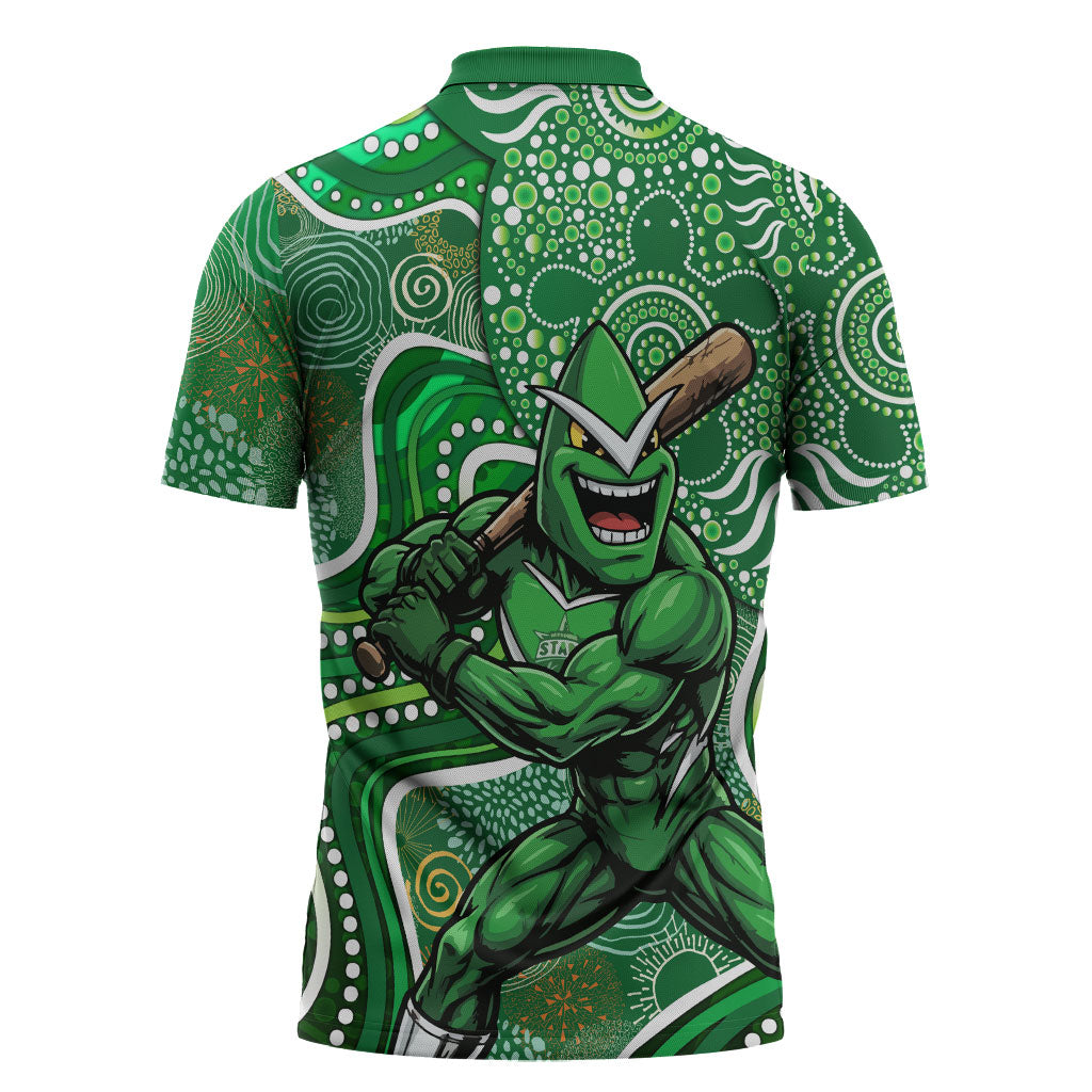 Melbourne Stars Zipper Polo Shirt Indigenous Dot Art Superhero Batter Tribal Pattern