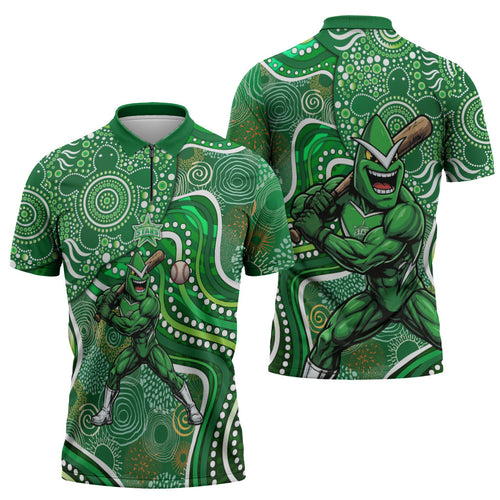 Melbourne Stars Zipper Polo Shirt Indigenous Dot Art Superhero Batter Tribal Pattern