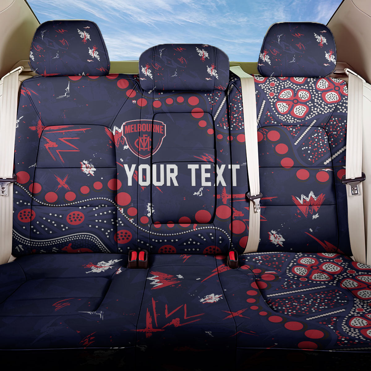 Personalized Melbourne Demons Back Car Seat Cover Aboriginal Pattern with Graffiti Style