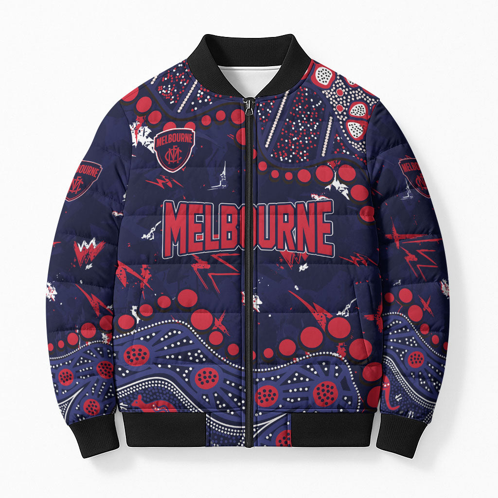 Personalized Melbourne Demons Bomber Puffer Jacket Aboriginal Pattern with Graffiti Style