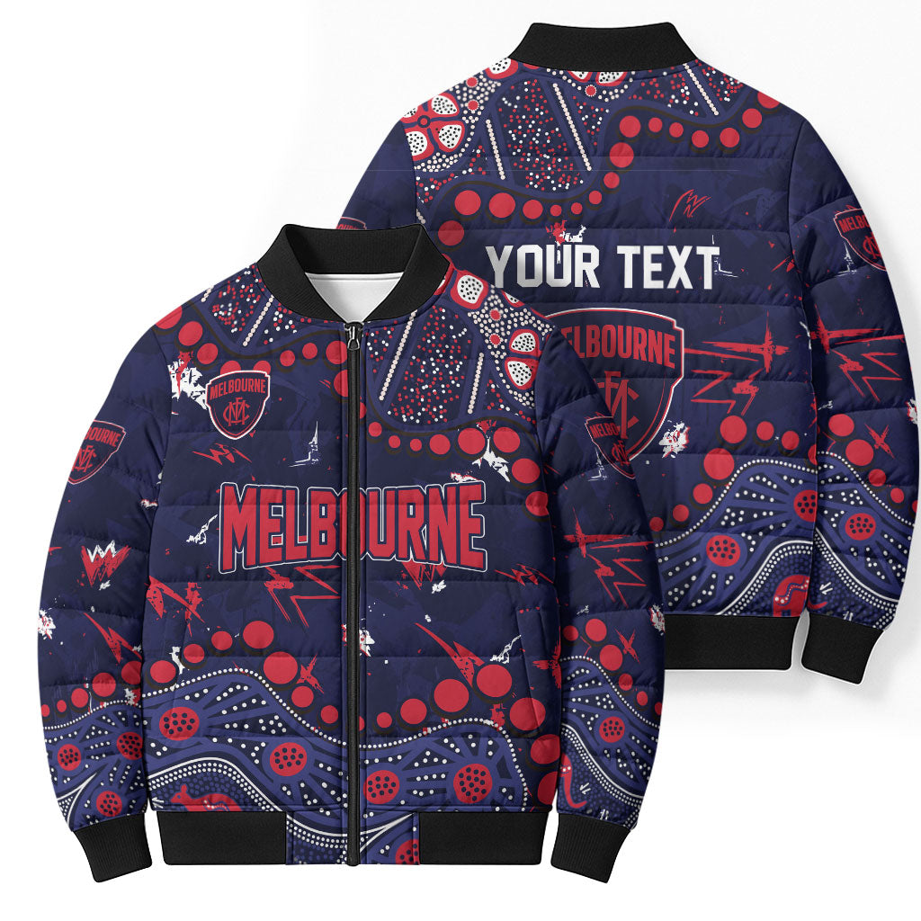 Personalized Melbourne Demons Bomber Puffer Jacket Aboriginal Pattern with Graffiti Style