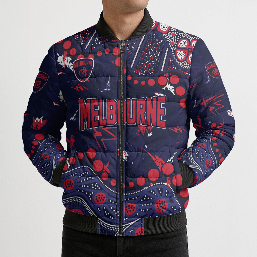 Personalized Melbourne Demons Bomber Puffer Jacket Aboriginal Pattern with Graffiti Style
