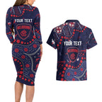 Personalized Melbourne Demons Couples Matching Long Sleeve Bodycon Dress and Hawaiian Shirt Aboriginal Pattern with Graffiti Style