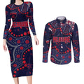 Personalized Melbourne Demons Couples Matching Long Sleeve Bodycon Dress and Long Sleeve Button Shirt Aboriginal Pattern with Graffiti Style
