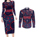 Personalized Melbourne Demons Couples Matching Long Sleeve Bodycon Dress and Long Sleeve Button Shirt Aboriginal Pattern with Graffiti Style