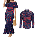 Personalized Melbourne Demons Couples Matching Mermaid Dress and Long Sleeve Button Shirt Aboriginal Pattern with Graffiti Style