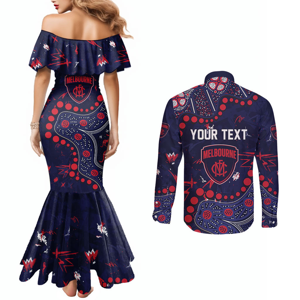 Personalized Melbourne Demons Couples Matching Mermaid Dress and Long Sleeve Button Shirt Aboriginal Pattern with Graffiti Style