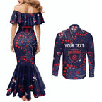 Personalized Melbourne Demons Couples Matching Mermaid Dress and Long Sleeve Button Shirt Aboriginal Pattern with Graffiti Style