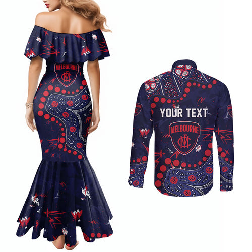 Personalized Melbourne Demons Couples Matching Mermaid Dress and Long Sleeve Button Shirt Aboriginal Pattern with Graffiti Style