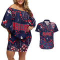 Personalized Melbourne Demons Couples Matching Off Shoulder Short Dress and Hawaiian Shirt Aboriginal Pattern with Graffiti Style
