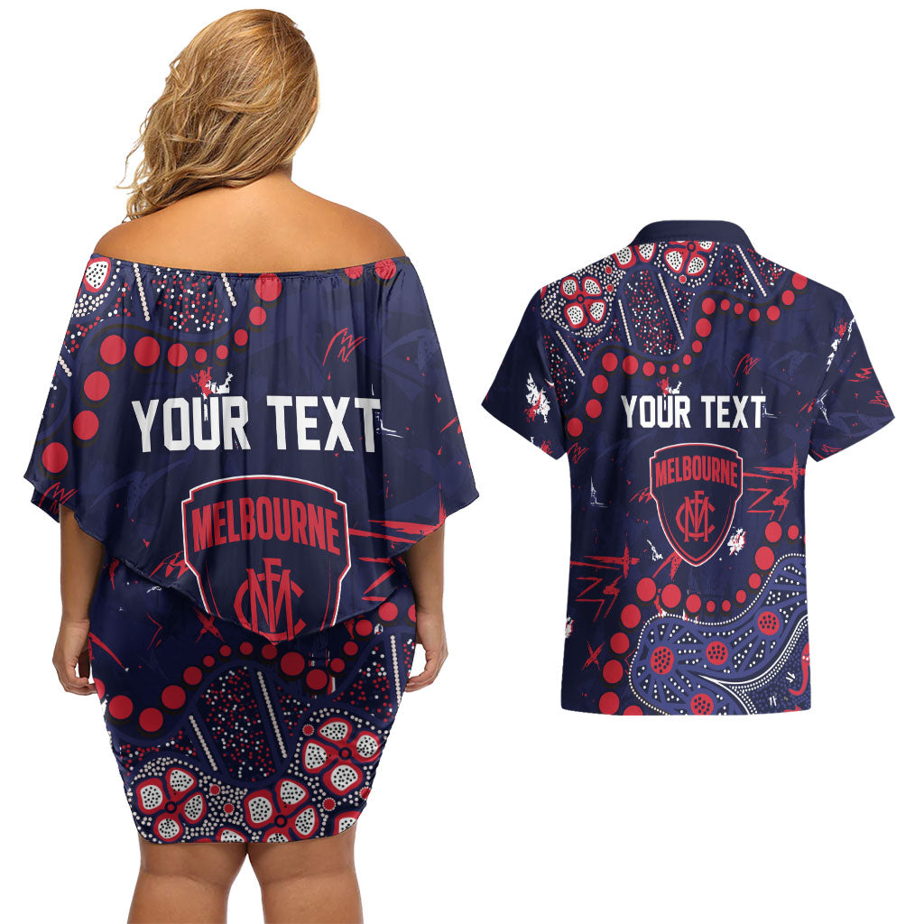 Personalized Melbourne Demons Couples Matching Off Shoulder Short Dress and Hawaiian Shirt Aboriginal Pattern with Graffiti Style