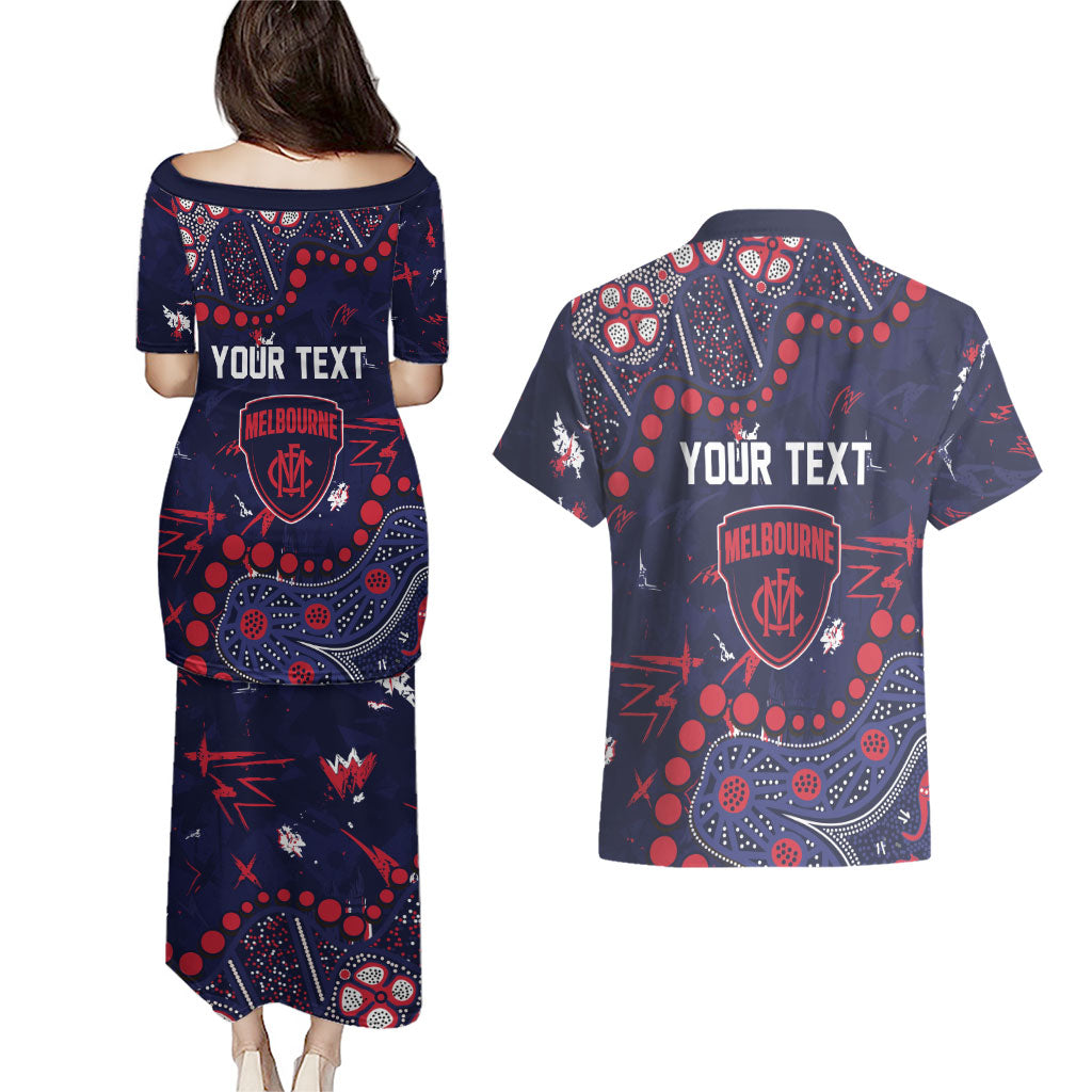 Personalized Melbourne Demons Couples Matching Puletasi and Hawaiian Shirt Aboriginal Pattern with Graffiti Style