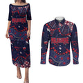 Personalized Melbourne Demons Couples Matching Puletasi and Long Sleeve Button Shirt Aboriginal Pattern with Graffiti Style
