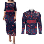 Personalized Melbourne Demons Couples Matching Puletasi and Long Sleeve Button Shirt Aboriginal Pattern with Graffiti Style