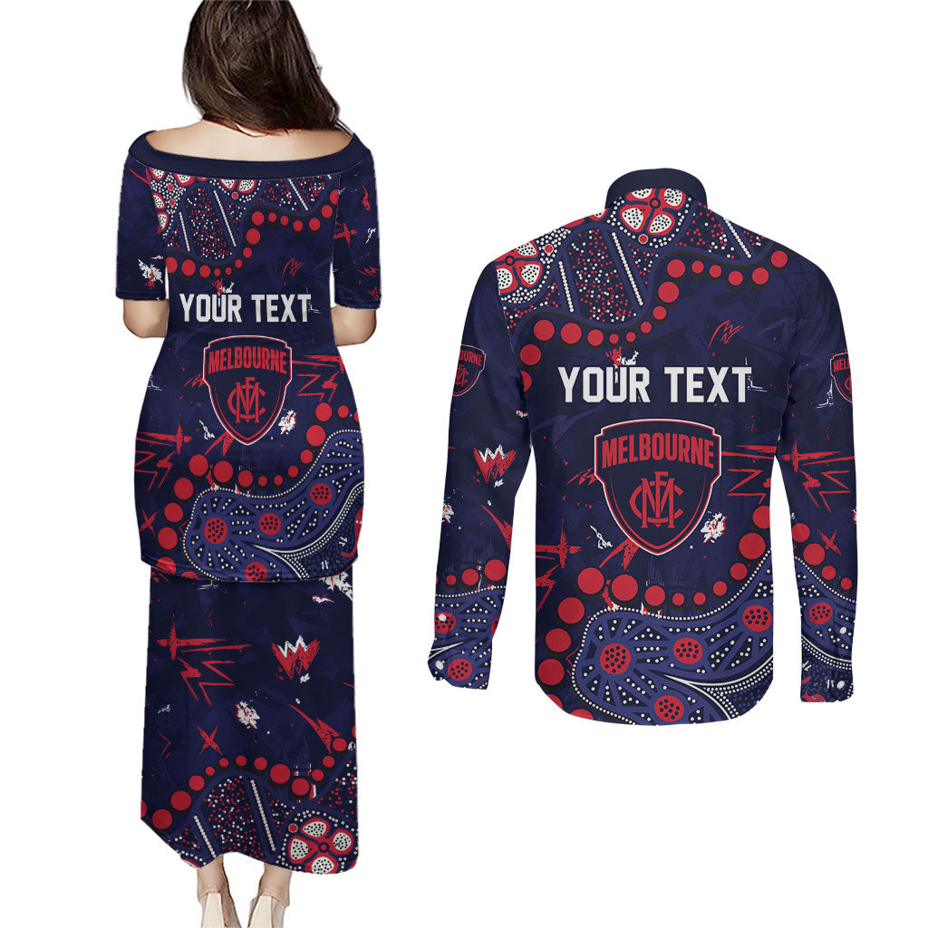 Personalized Melbourne Demons Couples Matching Puletasi and Long Sleeve Button Shirt Aboriginal Pattern with Graffiti Style