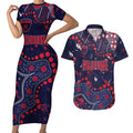 Personalized Melbourne Demons Couples Matching Short Sleeve Bodycon Dress and Hawaiian Shirt Aboriginal Pattern with Graffiti Style