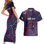 Personalized Melbourne Demons Couples Matching Short Sleeve Bodycon Dress and Hawaiian Shirt Aboriginal Pattern with Graffiti Style