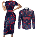 Personalized Melbourne Demons Couples Matching Short Sleeve Bodycon Dress and Long Sleeve Button Shirt Aboriginal Pattern with Graffiti Style