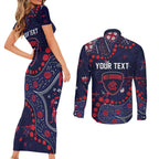 Personalized Melbourne Demons Couples Matching Short Sleeve Bodycon Dress and Long Sleeve Button Shirt Aboriginal Pattern with Graffiti Style