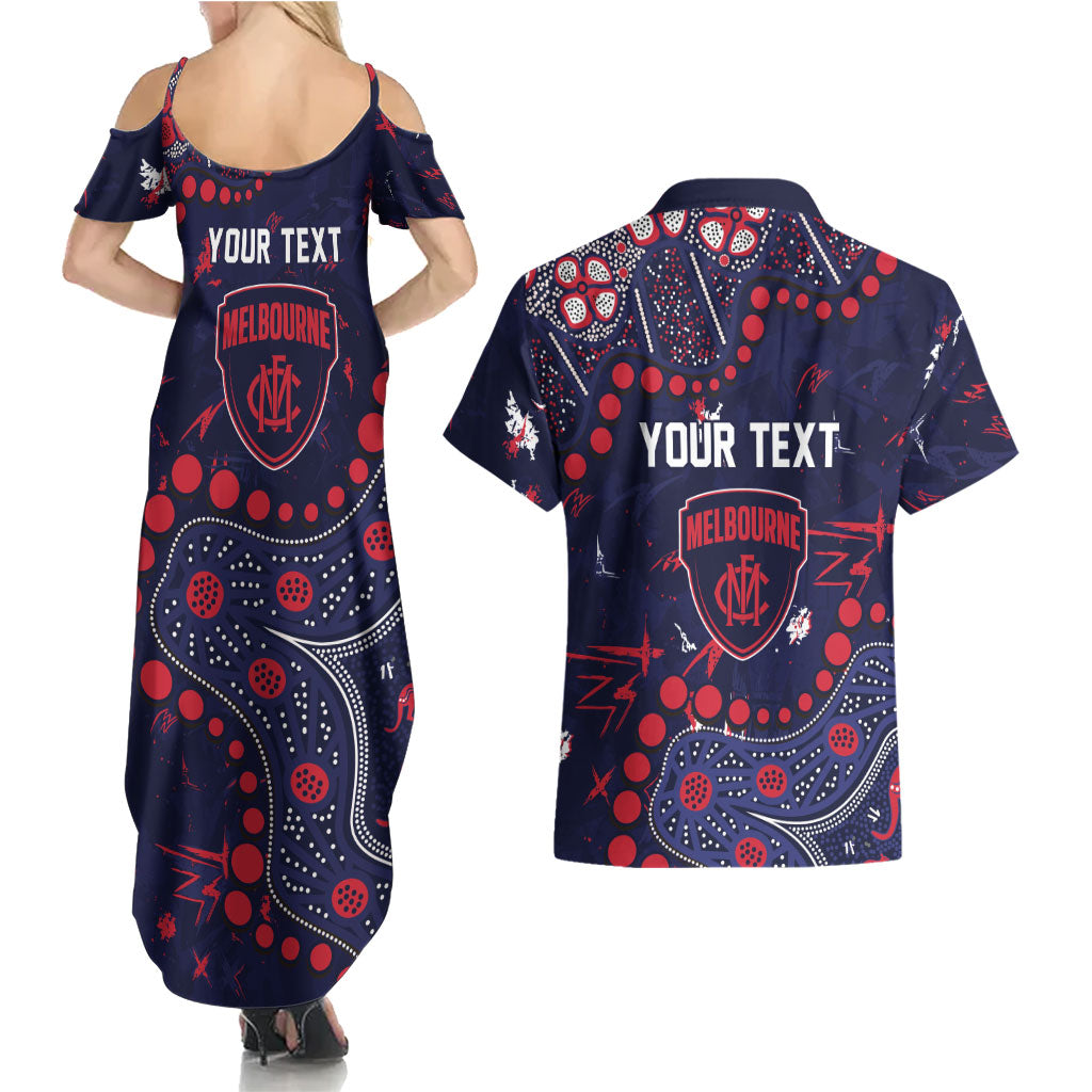 Personalized Melbourne Demons Couples Matching Summer Maxi Dress and Hawaiian Shirt Aboriginal Pattern with Graffiti Style