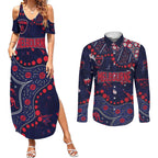 Personalized Melbourne Demons Couples Matching Summer Maxi Dress and Long Sleeve Button Shirt Aboriginal Pattern with Graffiti Style