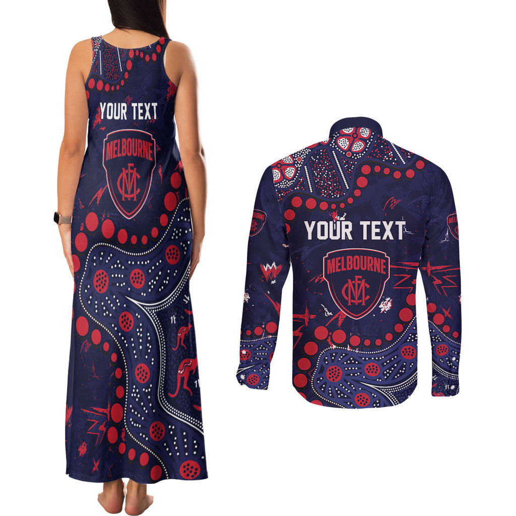 Personalized Melbourne Demons Couples Matching Tank Maxi Dress and Long Sleeve Button Shirt Aboriginal Pattern with Graffiti Style