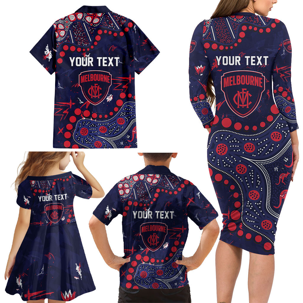 Personalized Melbourne Demons Family Matching Long Sleeve Bodycon Dress and Hawaiian Shirt Aboriginal Pattern with Graffiti Style