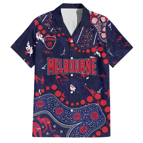 Personalized Melbourne Demons Family Matching Long Sleeve Bodycon Dress and Hawaiian Shirt Aboriginal Pattern with Graffiti Style