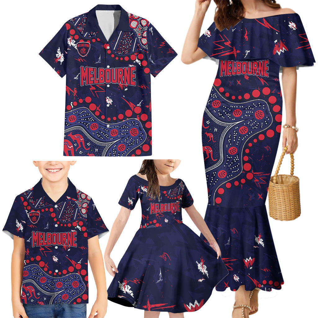 Personalized Melbourne Demons Family Matching Mermaid Dress and Hawaiian Shirt Aboriginal Pattern with Graffiti Style