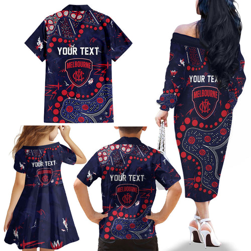 Personalized Melbourne Demons Family Matching Off The Shoulder Long Sleeve Dress and Hawaiian Shirt Aboriginal Pattern with Graffiti Style