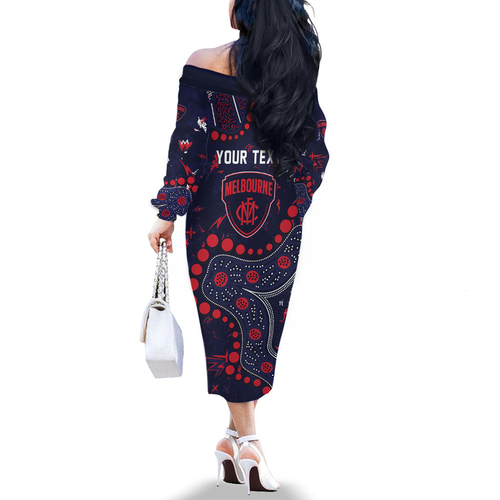 Personalized Melbourne Demons Family Matching Off The Shoulder Long Sleeve Dress and Hawaiian Shirt Aboriginal Pattern with Graffiti Style