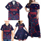 Personalized Melbourne Demons Family Matching Off Shoulder Maxi Dress and Hawaiian Shirt Aboriginal Pattern with Graffiti Style