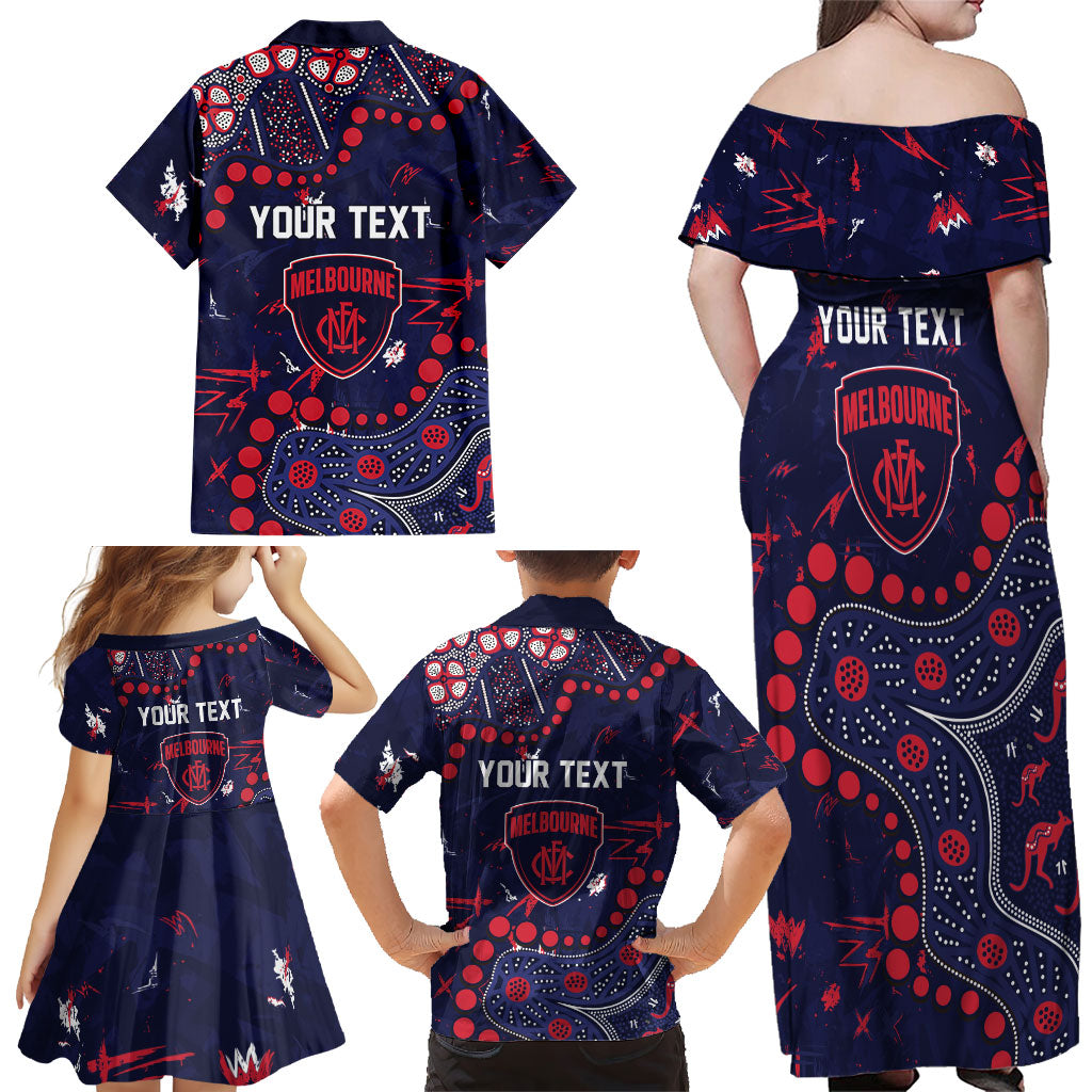 Personalized Melbourne Demons Family Matching Off Shoulder Maxi Dress and Hawaiian Shirt Aboriginal Pattern with Graffiti Style