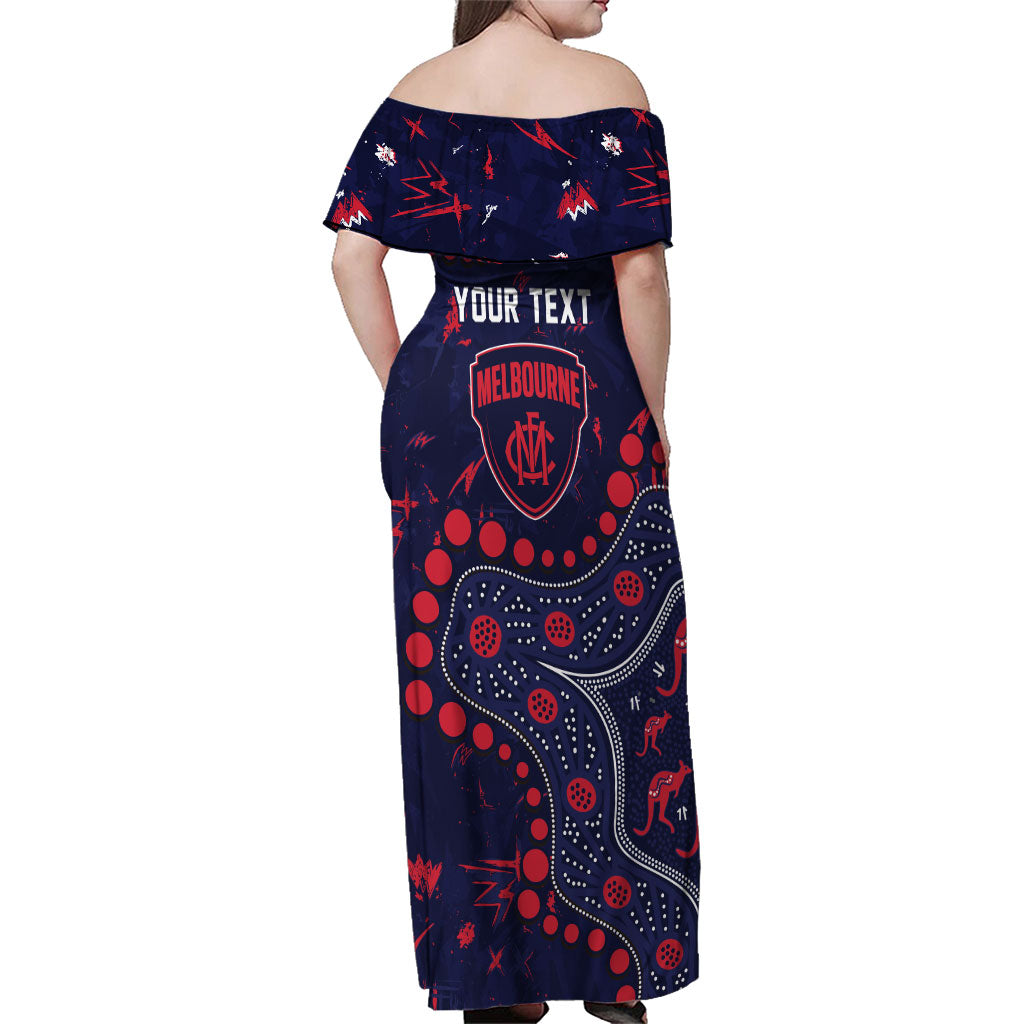 Personalized Melbourne Demons Family Matching Off Shoulder Maxi Dress and Hawaiian Shirt Aboriginal Pattern with Graffiti Style