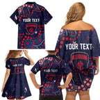 Personalized Melbourne Demons Family Matching Off Shoulder Short Dress and Hawaiian Shirt Aboriginal Pattern with Graffiti Style