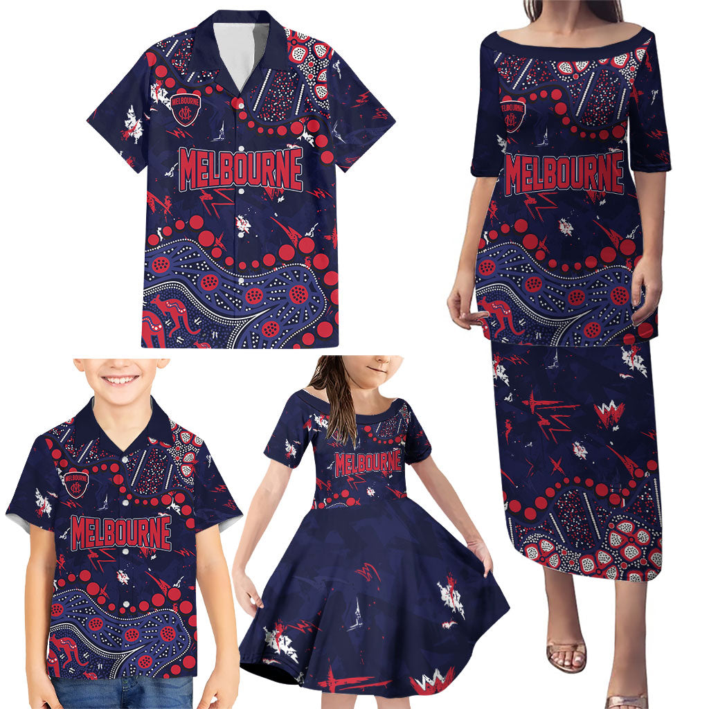 Personalized Melbourne Demons Family Matching Puletasi and Hawaiian Shirt Aboriginal Pattern with Graffiti Style