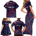Personalized Melbourne Demons Family Matching Short Sleeve Bodycon Dress and Hawaiian Shirt Aboriginal Pattern with Graffiti Style