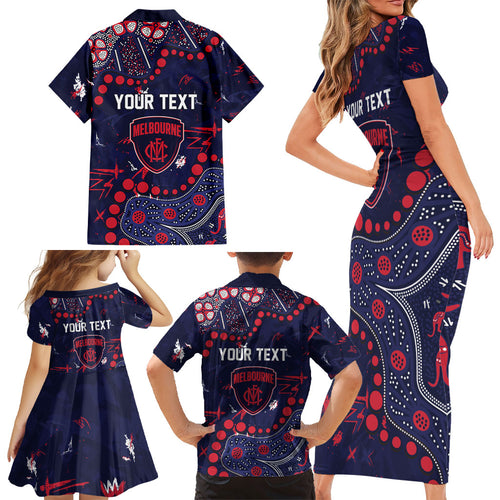 Personalized Melbourne Demons Family Matching Short Sleeve Bodycon Dress and Hawaiian Shirt Aboriginal Pattern with Graffiti Style