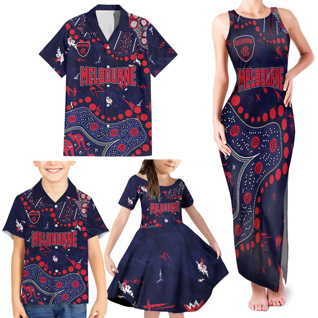 Personalized Melbourne Demons Family Matching Tank Maxi Dress and Hawaiian Shirt Aboriginal Pattern with Graffiti Style