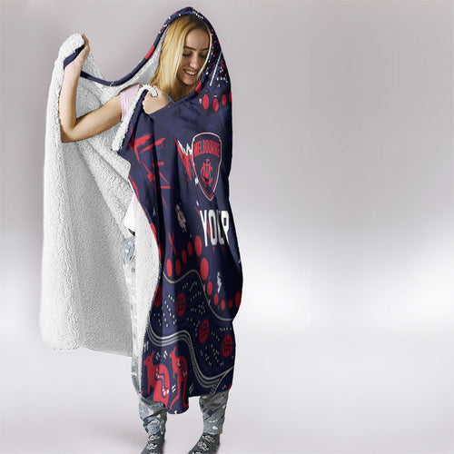 Personalized Melbourne Demons Hooded Blanket Aboriginal Pattern with Graffiti Style
