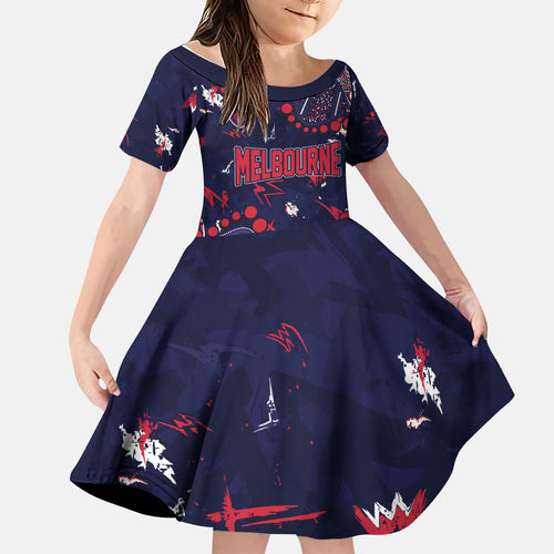 Personalized Melbourne Demons Kid Short Sleeve Dress Aboriginal Pattern with Graffiti Style