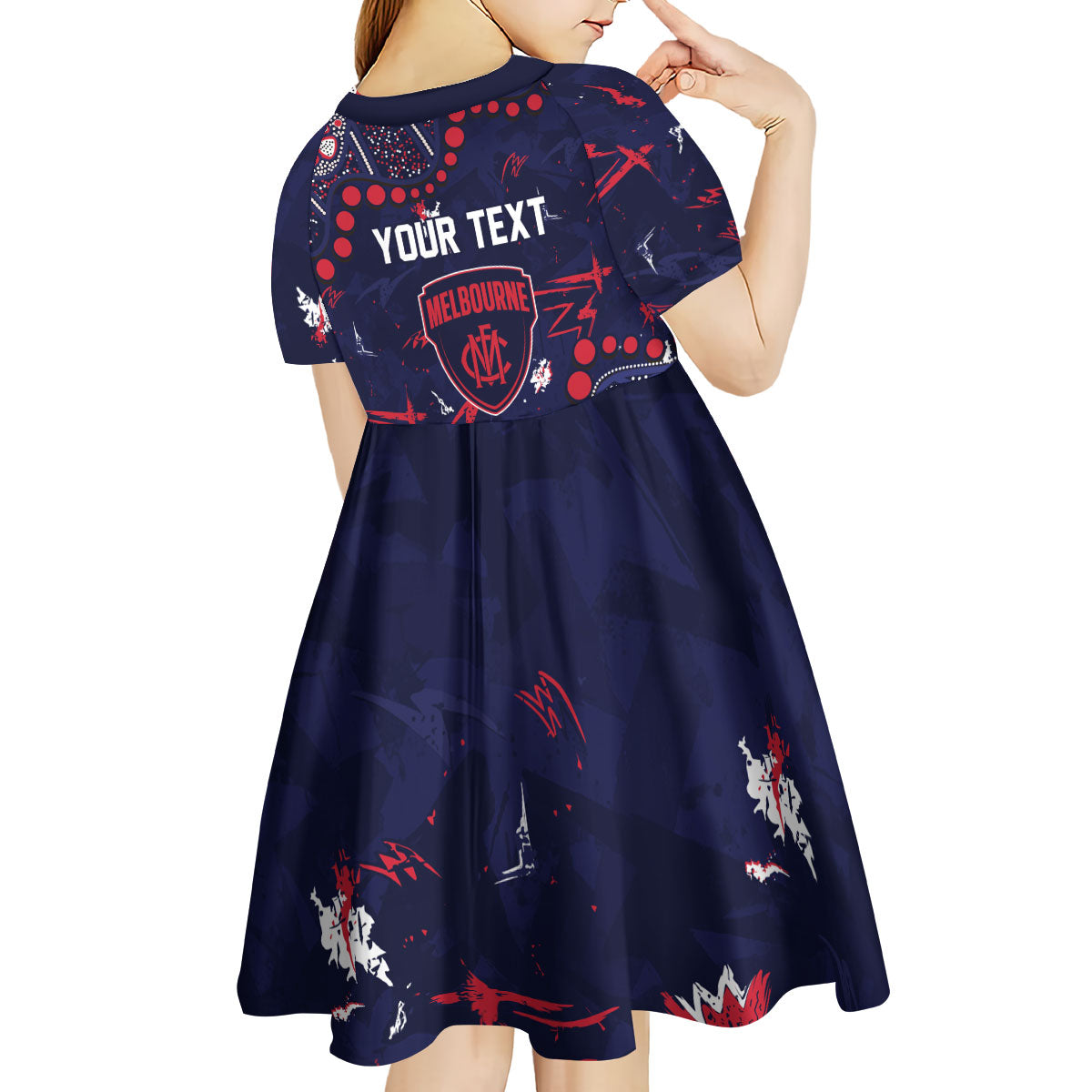 Personalized Melbourne Demons Kid Short Sleeve Dress Aboriginal Pattern with Graffiti Style