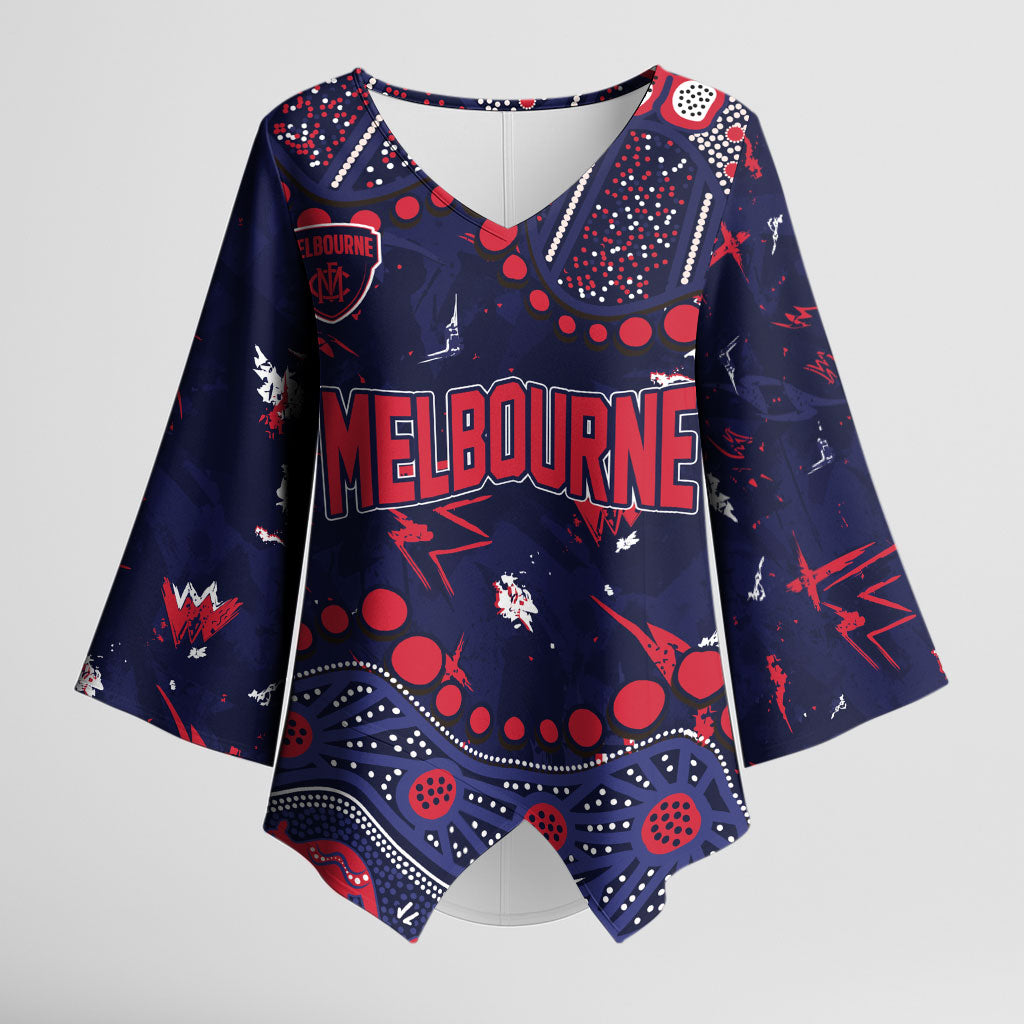 Personalized Melbourne Demons Kimono Sleeve Blouse Aboriginal Pattern with Graffiti Style