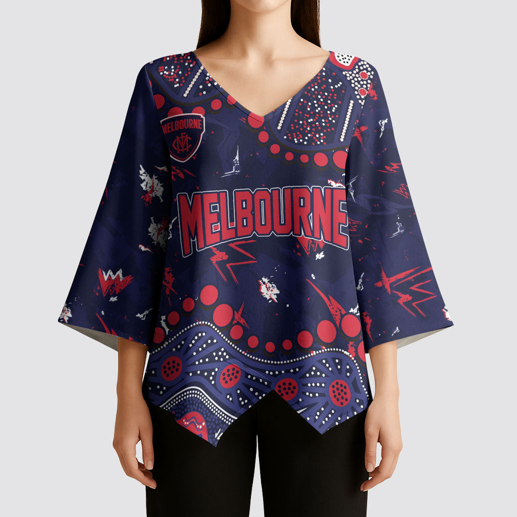 Personalized Melbourne Demons Kimono Sleeve Blouse Aboriginal Pattern with Graffiti Style