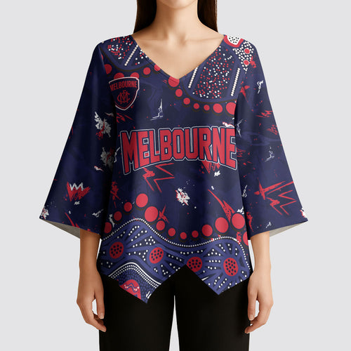 Personalized Melbourne Demons Kimono Sleeve Blouse Aboriginal Pattern with Graffiti Style