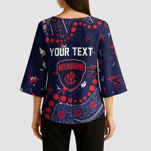 Personalized Melbourne Demons Kimono Sleeve Blouse Aboriginal Pattern with Graffiti Style