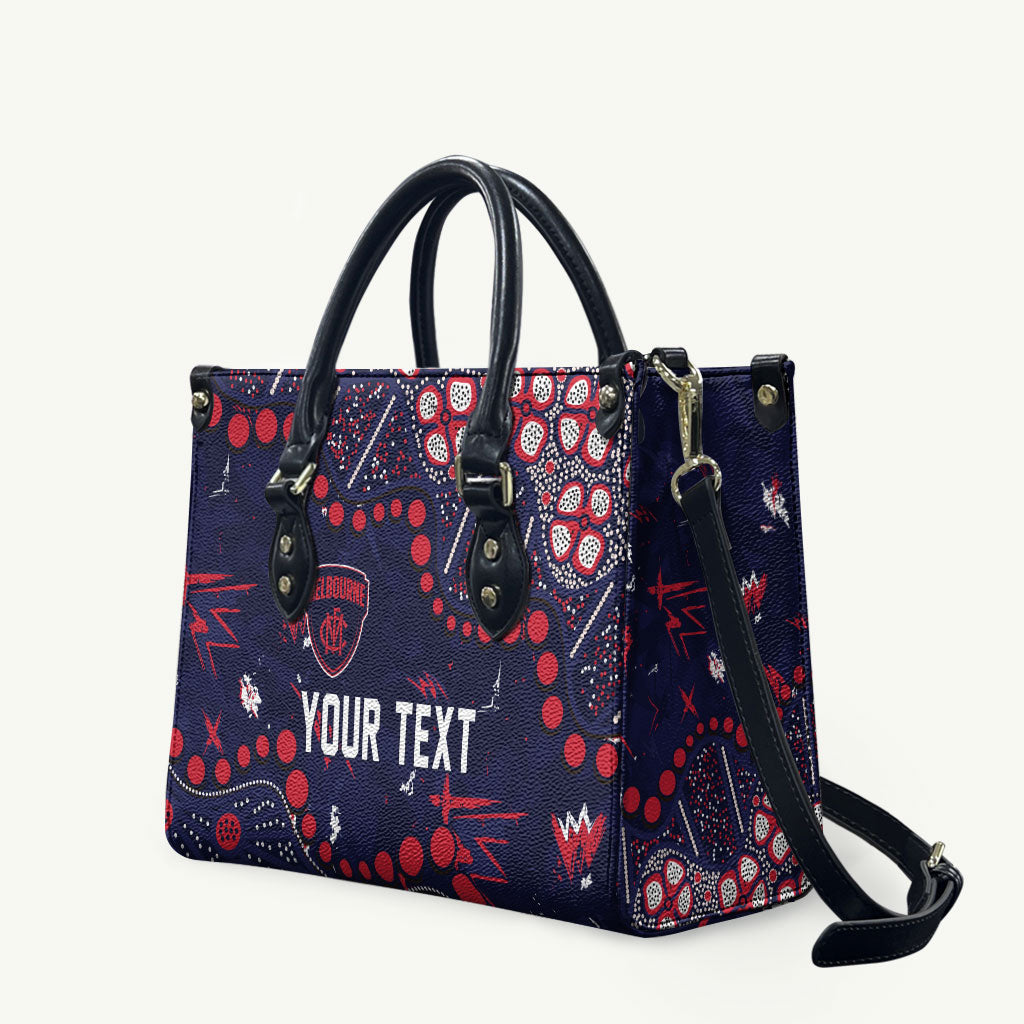 Personalized Melbourne Demons Leather Bag Aboriginal Pattern with Graffiti Style
